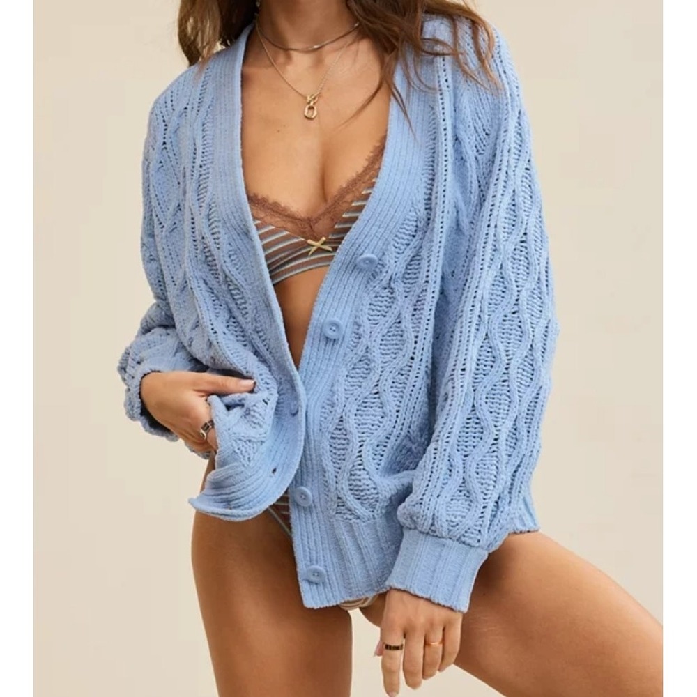 Aeri Oversized Cable Knit Cardigan Boho Cottagecore Coastal Grandma Soft Sweater